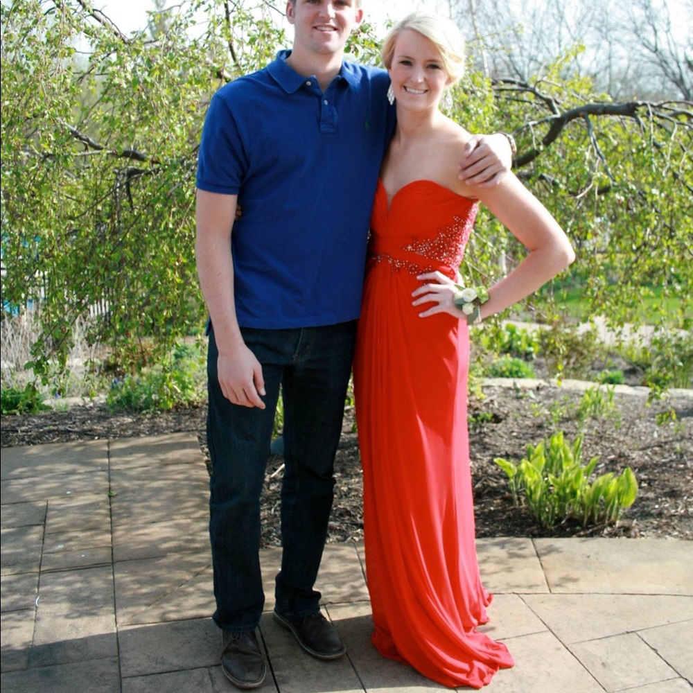 Red Strapless Prom Dress